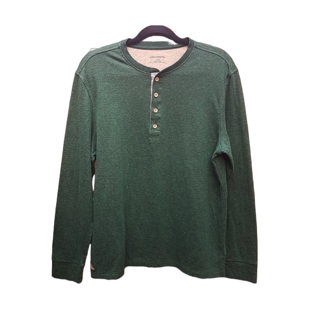 UNTUCKit Grassi Long Sleeve Henley Green Mens Regular Size Large Size L 358466
